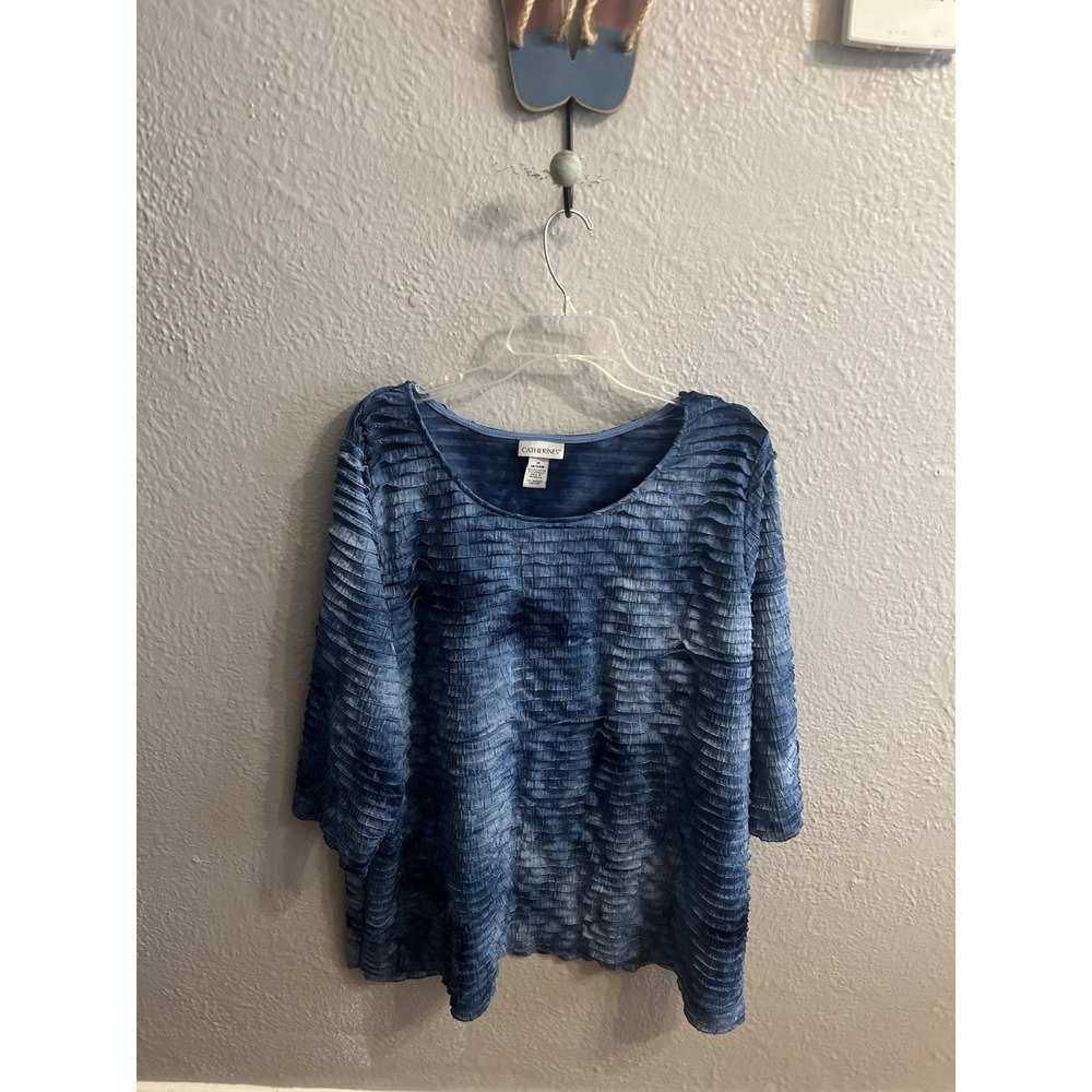 Catherines Blouse Womens Size 1X Blue Short Sleeve Pullover Round Neck